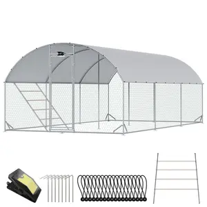 CHIKENCOOP Chicken Coop Large Metal Chicken Run with Full-Top Waterproof Cover - Chicken House for 24/30 Chickens, Poultry Cage with Solar Light, Backside Poles, Walk-in Pen for Rabbits Ducks Yard 3 Room