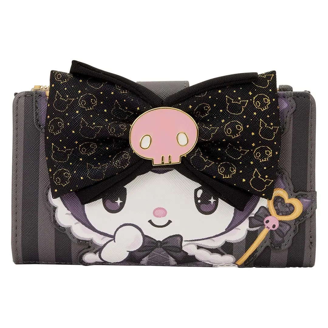 Loungefly Sanrio Kuromi 20th Anniversary Faux Leather Flap Wallet for Women, Cute Character-Themed Design with Compartmentalized Interior, Cartoon Theme Women's Wallets, Anime Graphic Women's Wallets