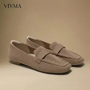 VIVAIA Women's Square-Toe Knit Icon Loafers Slimming Fit With Herbal Arch Support ,Foldable & Portable Office Work / Travel Essentials / All-Day Comfort (Silvie） SpringStatements