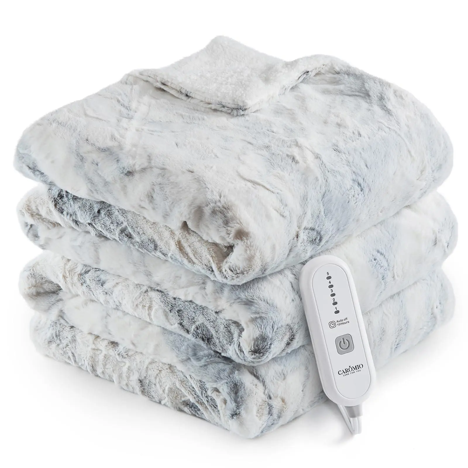 GARVEE Full Size Plug-In Heated Electric Throw Blanket with Soft Fabric, 5 Heating Levels, 4-Hour Auto Off, ETL Certified, White Tie Dye Patterns, 72"x84" for Couch