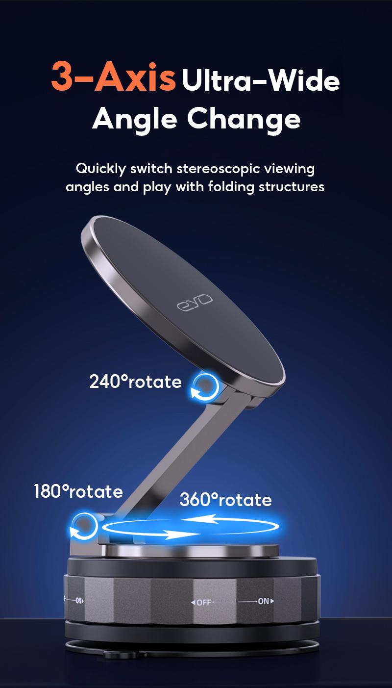 EYD VP05X Magnetic Vacuum Suction Phone Holder, 360° adjustable, strong magnetic adsorption, foldable, universal car and desktop stand.