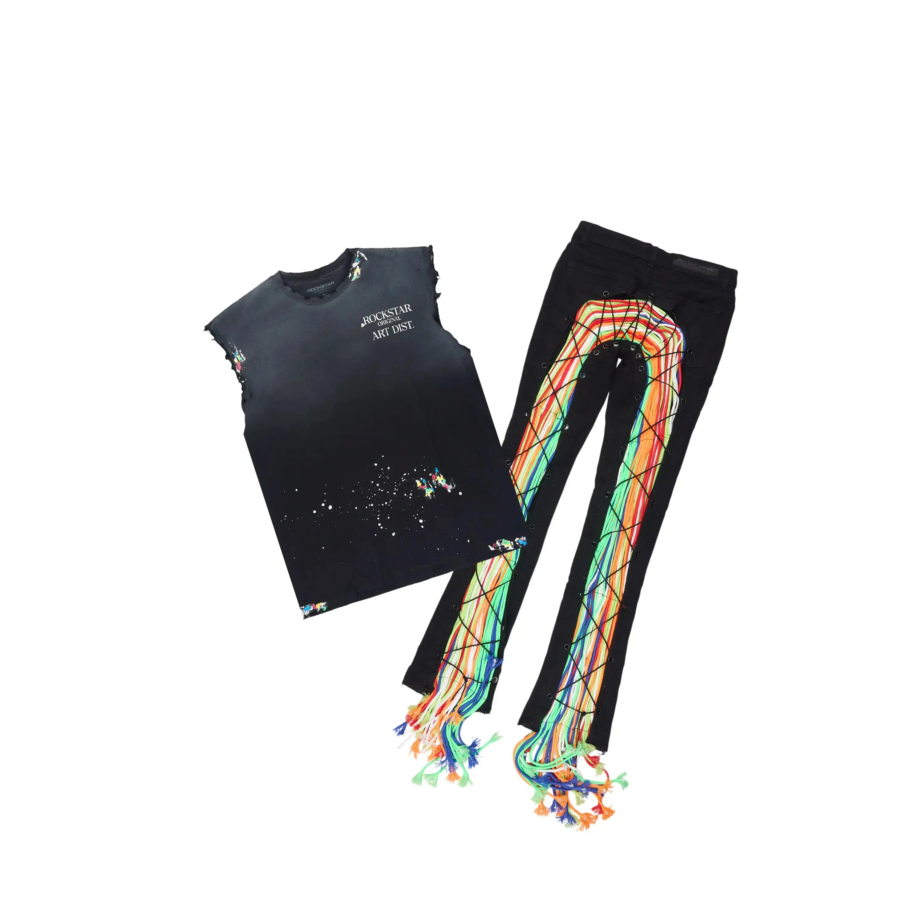 Palmer Black/Multi Graphic T-Shirt & Otto Stacked Flare Jean Set