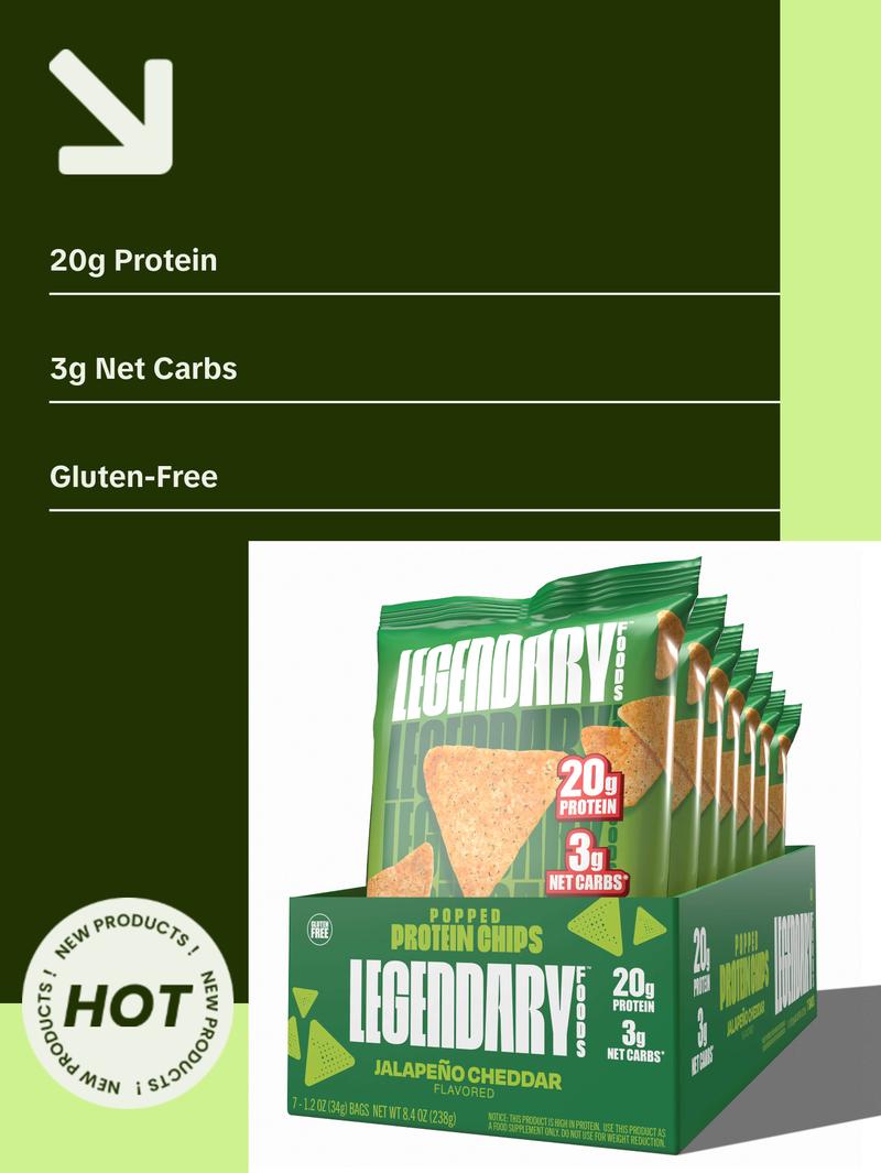Legendary Foods 20 g Jalapeño Cheddar Air Popped High Protein Chips - Crispy Crunchy Snack - No Sugar added - High protein Snack - 7 pack