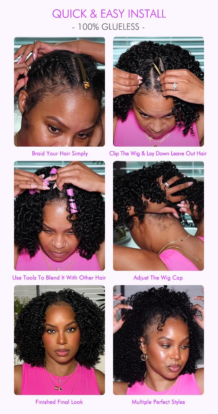 Celie Hair Pre-Styled Yaki Layered Body V Part Wig Invisible Drawstring Glueless Wig 180% Density Yaki Straight / Burmese Curly Human Hair Wigs Minimal Leave Out 100% Beginner Friendly