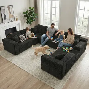 139" Oversized U Shaped Sectional Sofa, 8 Seater Modular Cloud Couch with Chaise, Deep Seat Large Corner Sofa, 4-in-1 Flexible Combination Living Room Furniture, No Assembly, Multi‑Package Shipping