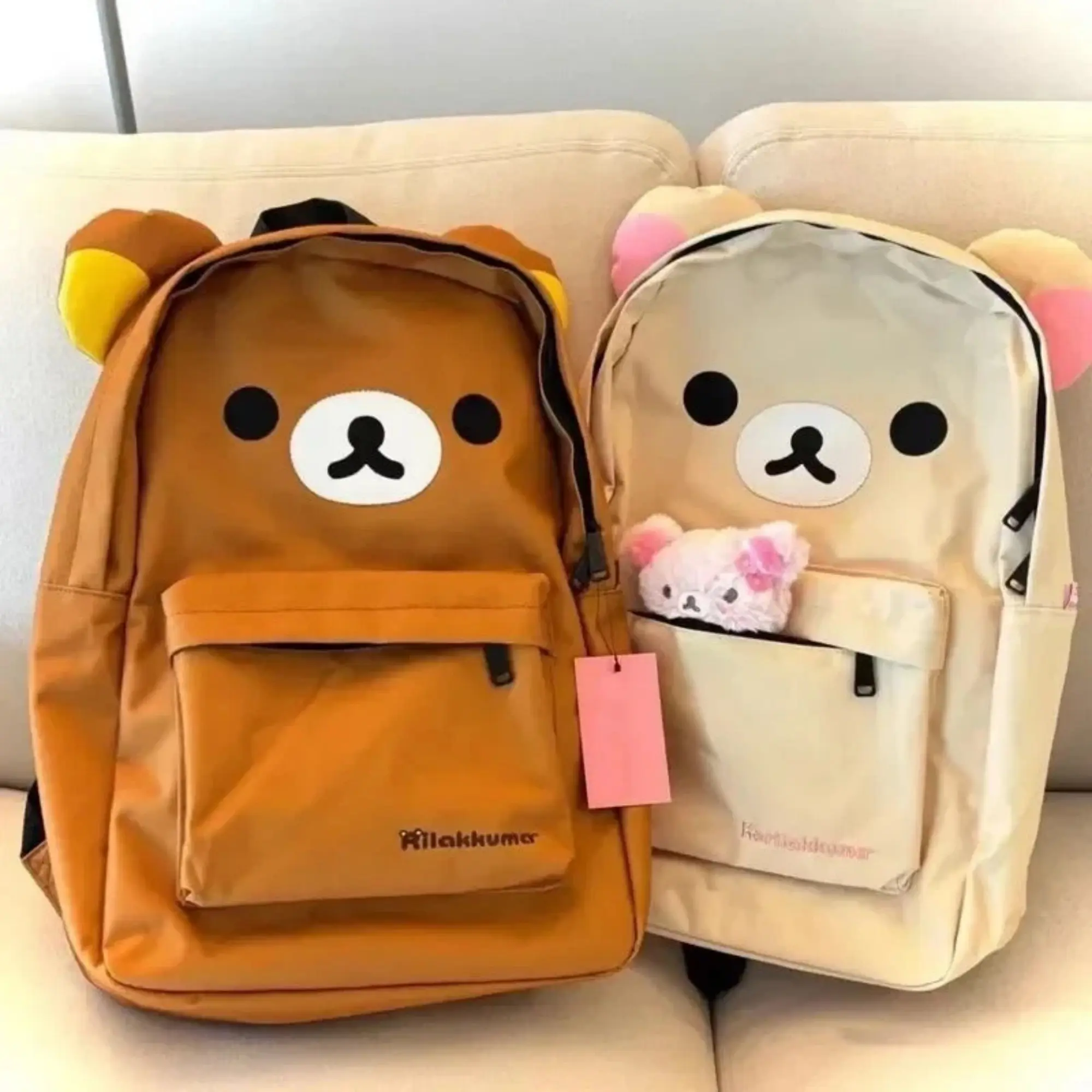Rilakkuma Polyester Cartoon Backpack, Kawaii Cute School Backpacks for School, Lightweight Book Bags for Sports & Outdoor Travel Daily Use, Cute Backpacks For School