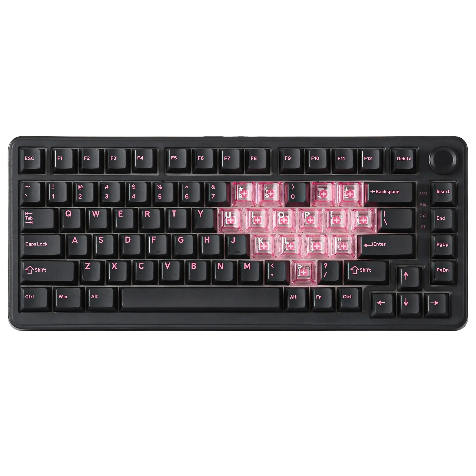 YUNZII B75 PRO Black Heart Wireless Mechanical Keyboard, 75% Layout with Knob, Hot Swap Gasket Structure, Creamy Pre-lubed Switches, RGB Backlit, Bluetooth/Type-C/2.4G for Win/Mac