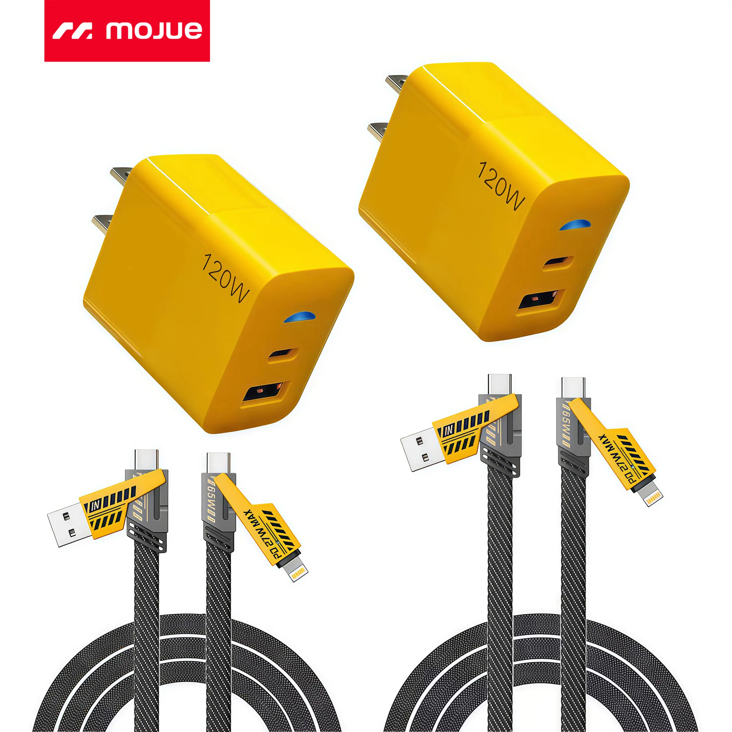 2-Pack Multiple Ports USB C/USB A Fast Charger Adapter with 4-in-1 USB C Cable 5FT Fast Charging Cord, Supports Up to 120W, Compatible with iPhone17/16/15/14/13/12/Pro Max iPad Samsung Cellphone Electronic tiktokshopbacktoschool