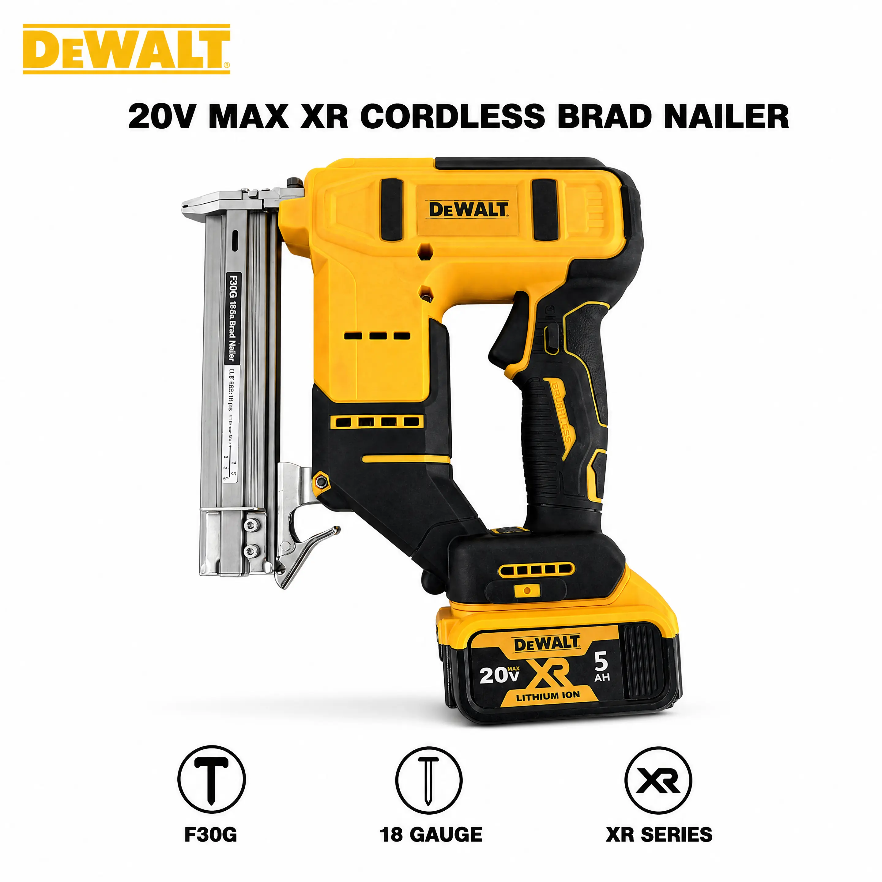 DEWALT 2-in-1 Cordless 18-Gauge Brad Nailer & Stapler Kit (Works with 18 Gauge Nails) - Portable Power Tool with 5.0Ah Battery, Charger, Dual Mode, Jam Release for Woodworking Trimming Jobs, Wood Surfaces
