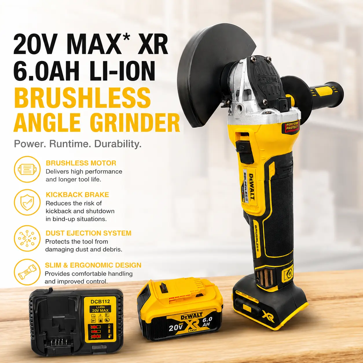 High-Performance Dewalt DCG405NT Angle Grinder with Kickback Brake and Slide Switch, 125mm