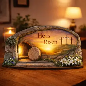 He Is Risen Empty Tomb Wooden Decor, Easter Sunrise Scene Christian Desk Sign, Faith Religious Home Decoration, Church Gift for Pastor, Gift for Easter Day