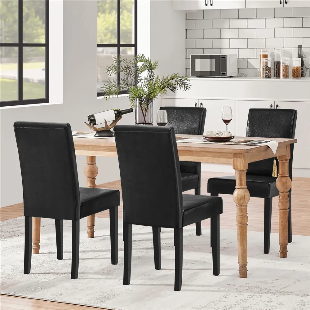 Costoffs Set of 4 Modern High-Back Upholstered Fabric Dining Chairs - Solid Rubberwood Legs Indoor Furniture for Dining Room, Kitchen Use