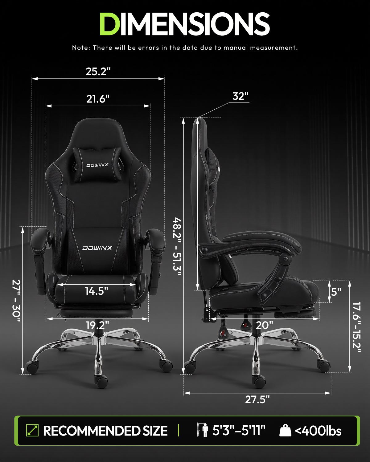 Ergonomic Massage Lumbar Gaming Chair with Footrest , Ergonomic Computer Chair 330lbs with Headrest Pillow for Office, Home, Streaming and Long Gaming Sessions