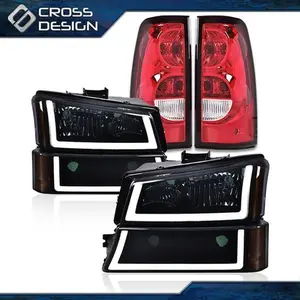 CROSSDESIGN LED DRL Headlights Lamps + Tail Lights Set Fit For 2003-2006 Silverado