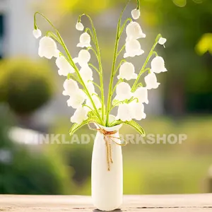 Handmade Crochet Lily of the Valley & Tulip Bouquet: Artificial Flowers Lifelike Fake Plant Decor