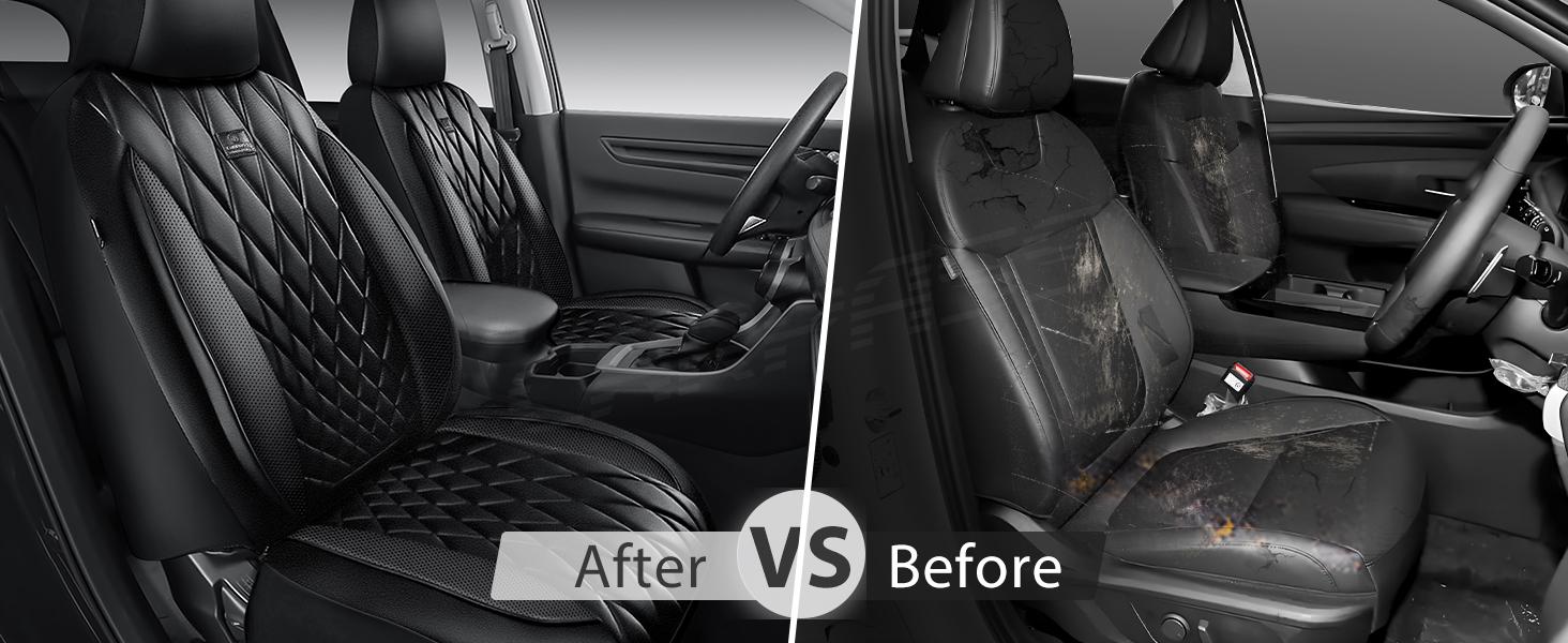 CAR PASS Piping Luxury PU Leather Car Seat Covers,Waterproof Anti Slip Compatible with Seat Armrests,Universal Fit for Suvs,Vans,Trucks,Airbag Safe Easy To Install