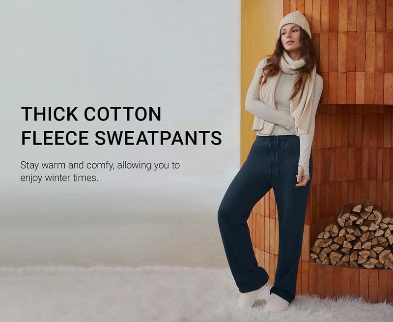 CRZ YOGA Cotton Fleece Lined Sweatpants Women Straight Leg Casual Lounge Sweat Pants for Women