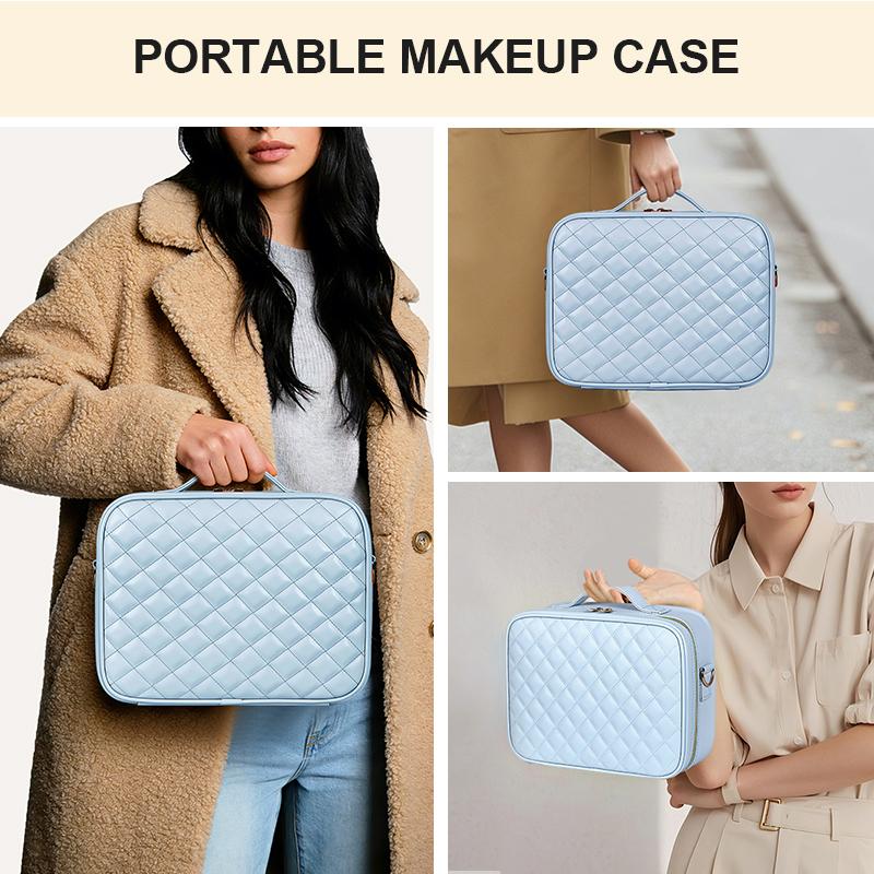 Makeup Bag with LED Mirror, Light Travel Makeup Train Case for Women, Cosmetic Bag Organizer, Portable Artist Storage Bag with Adjustable Dividers Makeup Brushes Storage Organizer and 3 Color Lights