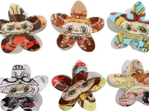 Funny Character Flower Hair Jaw Claw Clips – 6 Pack Cartoon Hair Pins for Kids & Teens