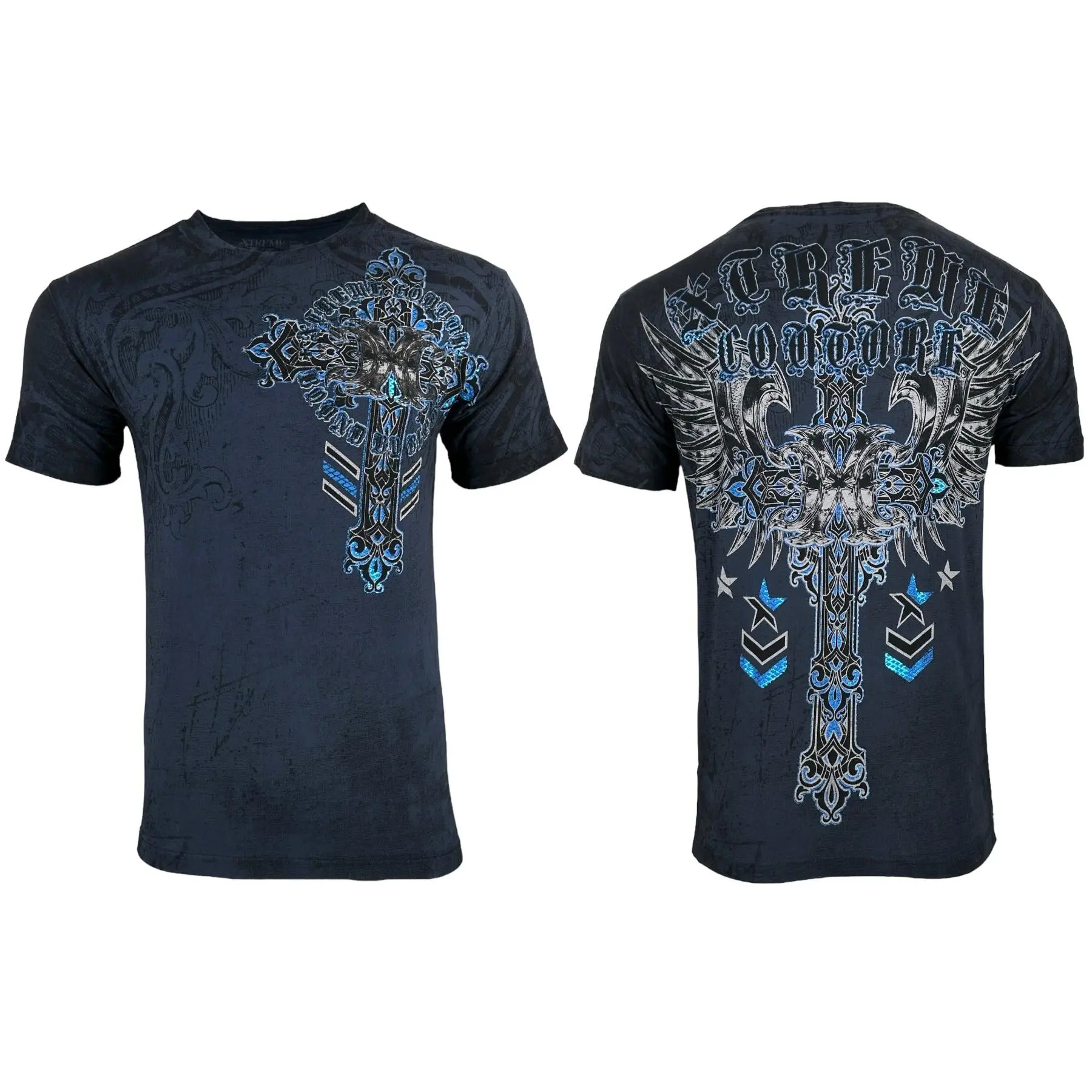 Xtreme Couture by Affliction Ironwork Men's Streetwear Graphic Shirts - Alternative Goth Style 100% Cotton Short-Sleeve Top, Print, Tshirt, Round Neck