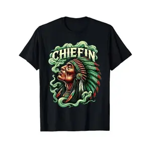 Graphic vintage tee Chiefin WeedPattern Smoking Retro 420 CannabisPattern Pot THC Smoker T-Shirt  Round Neck Short Sleeve Casual T-Shirt