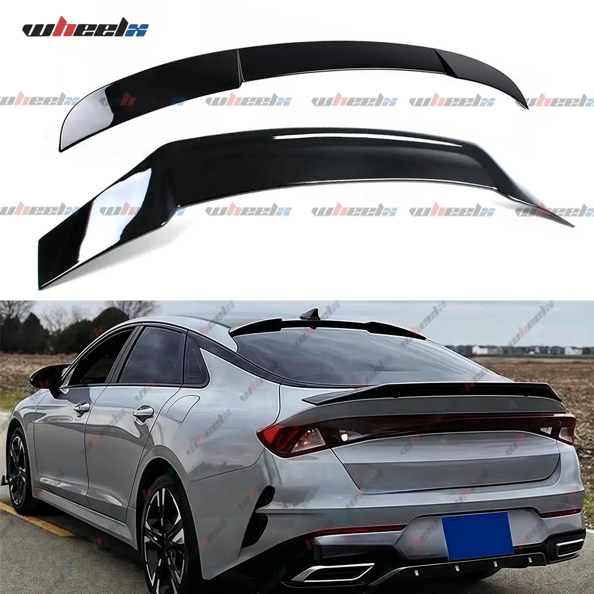 2021-2024 – 2Pcs R-Style Trunk Spoiler & Blade Rear Window Roof Spoiler Premium Exterior Modification Kit for 5th Gen Kia K5 All Models