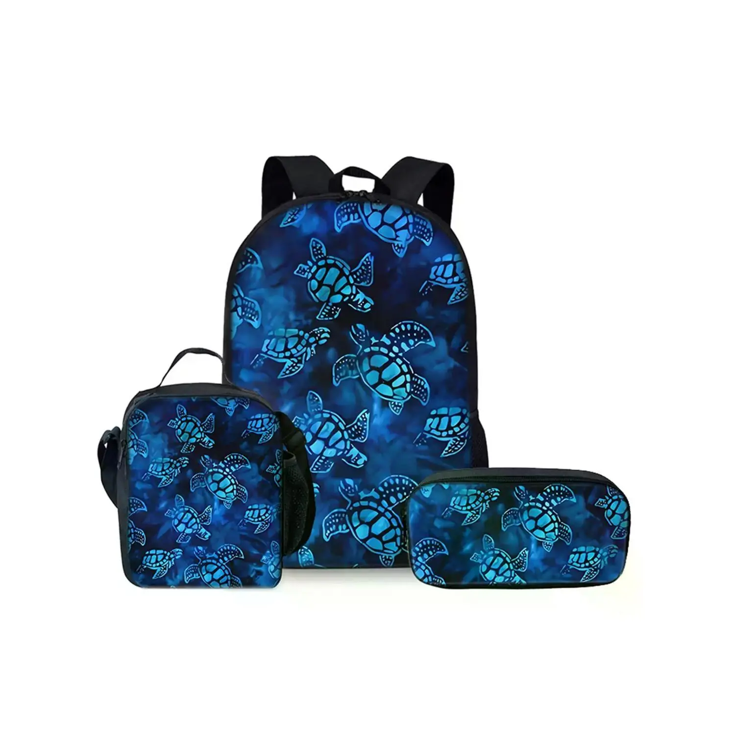17-Inch Turtle Print Backpack Set: Includes Backpack, Lunch Bag, and Pencil Case