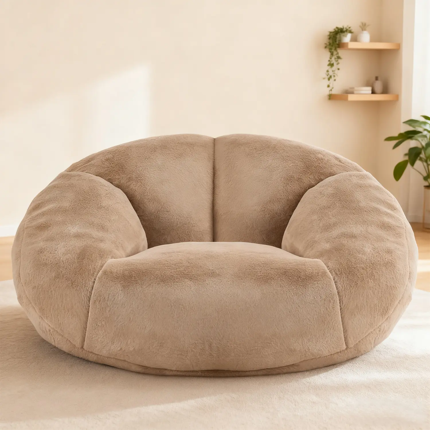 MOJAY Modern Oversized Single-Seat Beanbag Lazy Sofa for Adults - Ultra-Soft Faux Fur Floor Lounger, Deep Cushion, No-Assembly Cozy Chair for Relaxation, Cozy Nook