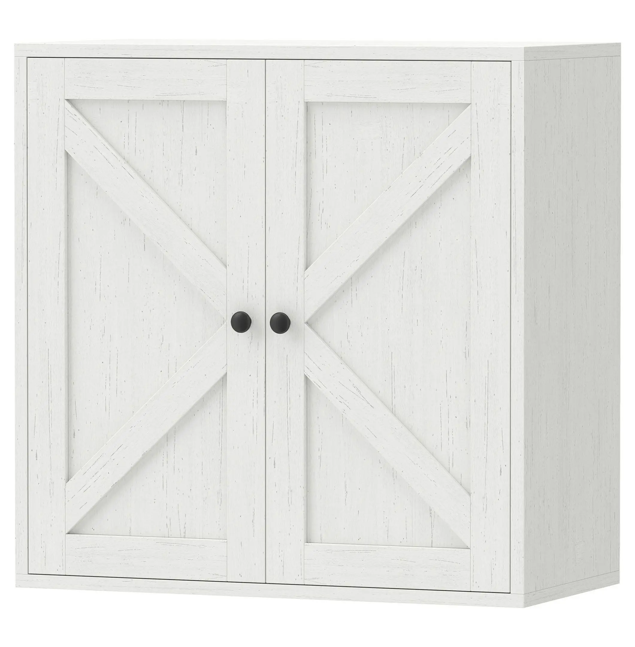 Bathroom Wall Cabinet, Farmhouse Wall Storage with Barn Doors, 2 Shelves - White Wood Grain