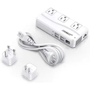 220V to 110V Travel Voltage Converter - BESTEK Universal Travel Adapter with 4 USB Ports (0-2.4A), Worldwide US/UK/EU/AU Plugs, Compact Portable International Travel Charger, Safe Travel Essentials for Global Trips (White)