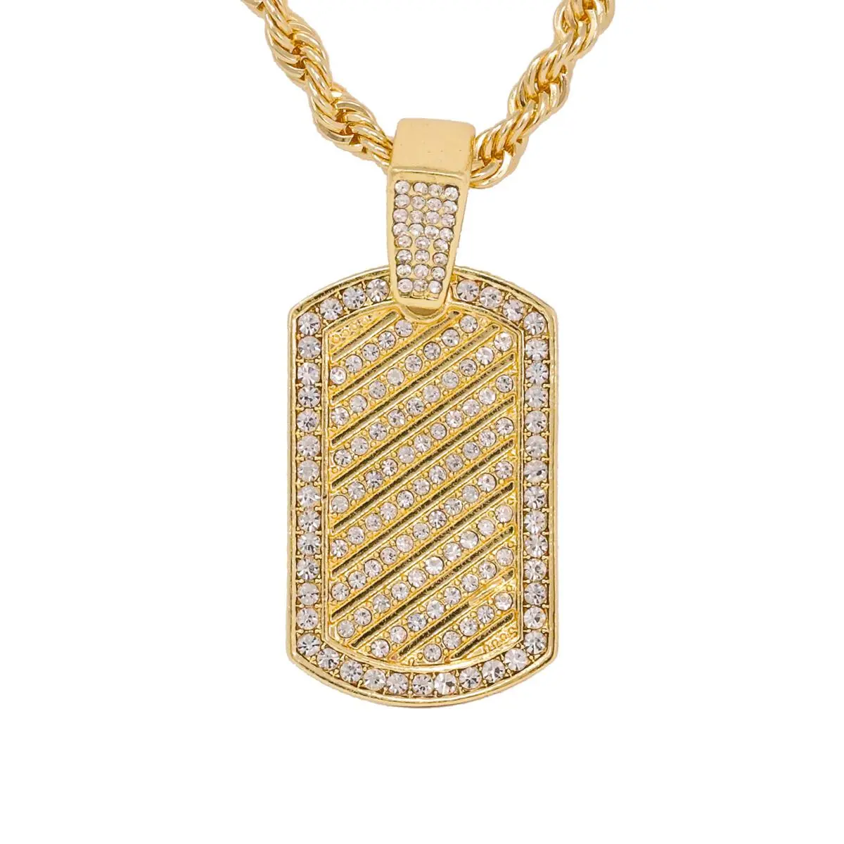 Iced Medium Tag Pendant with 4mm Rope Chain 24"