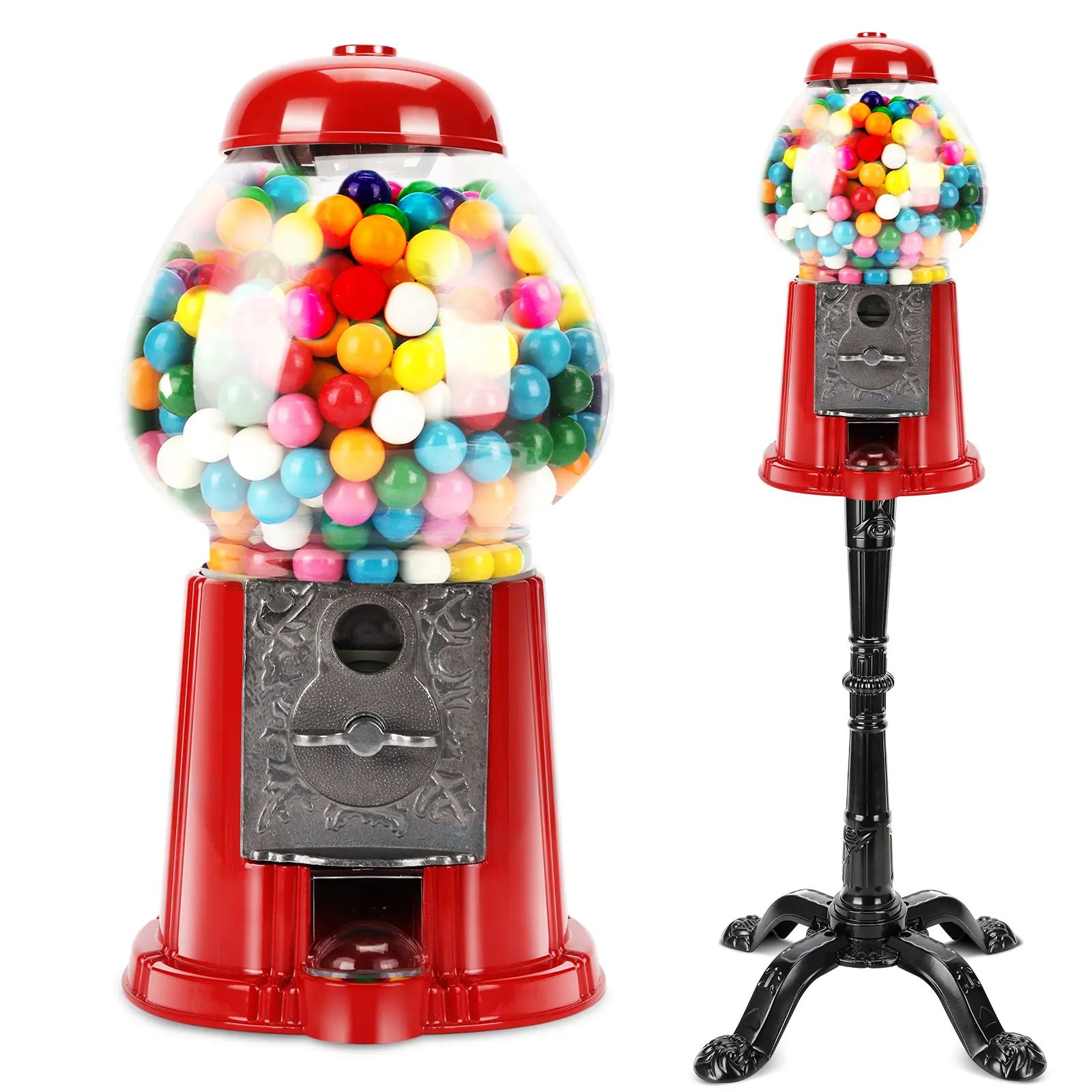 15” Gumball Machine with Stand and Coin Bank - Bubble Gum Machine Candy Dispenser Vending Machine with Glass Globe and Metal Base.