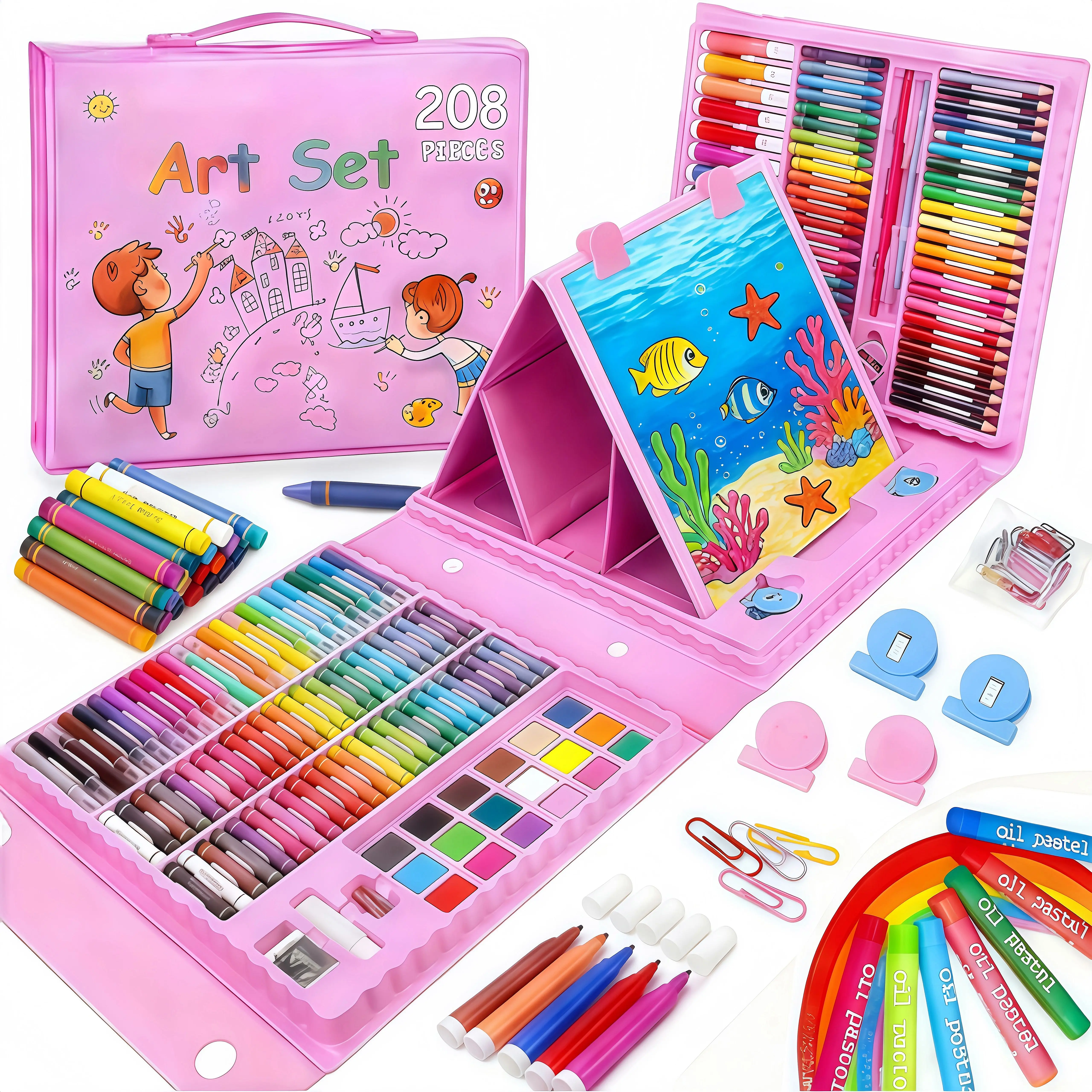208pcs Super Large Kids' Art Set - Artist Bundle with Crayons, Colored Pencils, Markers - Perfect DIY Painting Supplies Gift for Children, Art Coloring, Art Drawing Supplies
