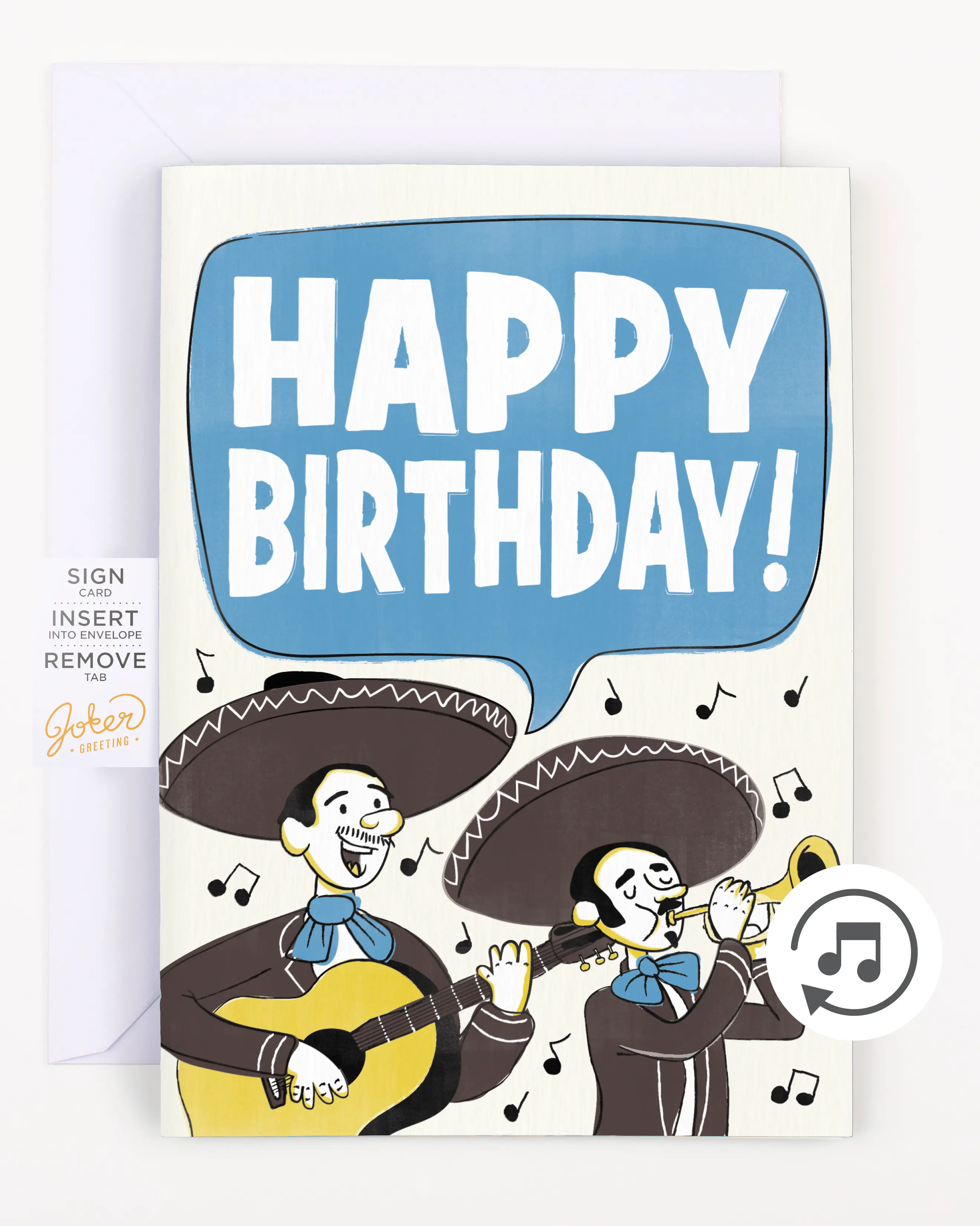 Mariachi Tune Happy Birthday Card, Office Stationery with Glitter, Card Design, Cover Art for Music Lovers, Greeting Card