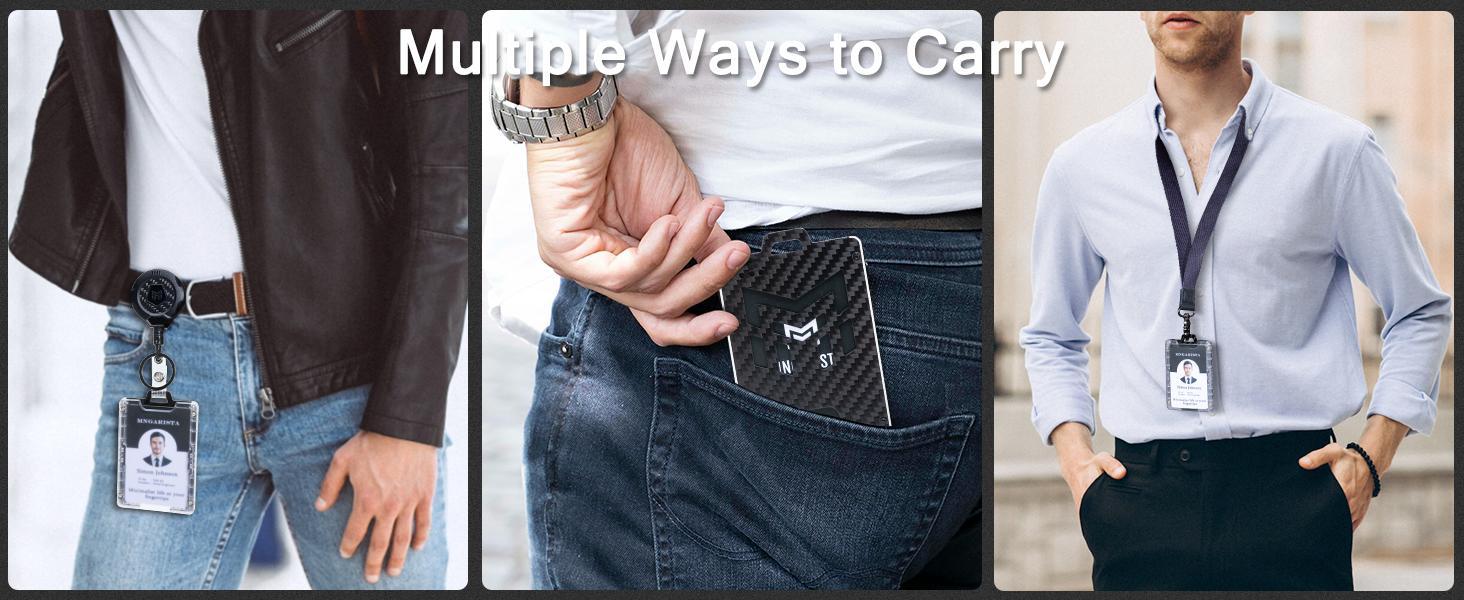 MNGARISTA Retractable Badge Holder, Heavy Duty Badge Reel Keychain with Belt Clip, 3K Carbon Fiber ID Card Holder Lanyard with 32.26" Retractable Key Chain, Black SpringStatements