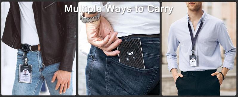 MNGARISTA Retractable Badge Holder, Heavy Duty Badge Reel Keychain with Belt Clip, 3K Carbon Fiber ID Card Holder Lanyard with 32.26" Retractable Key Chain, Black