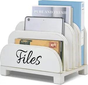 4-Slot Wood Desktop File Organizer for Document, Letter, Envelope, Mail, Paper Folder, Bill