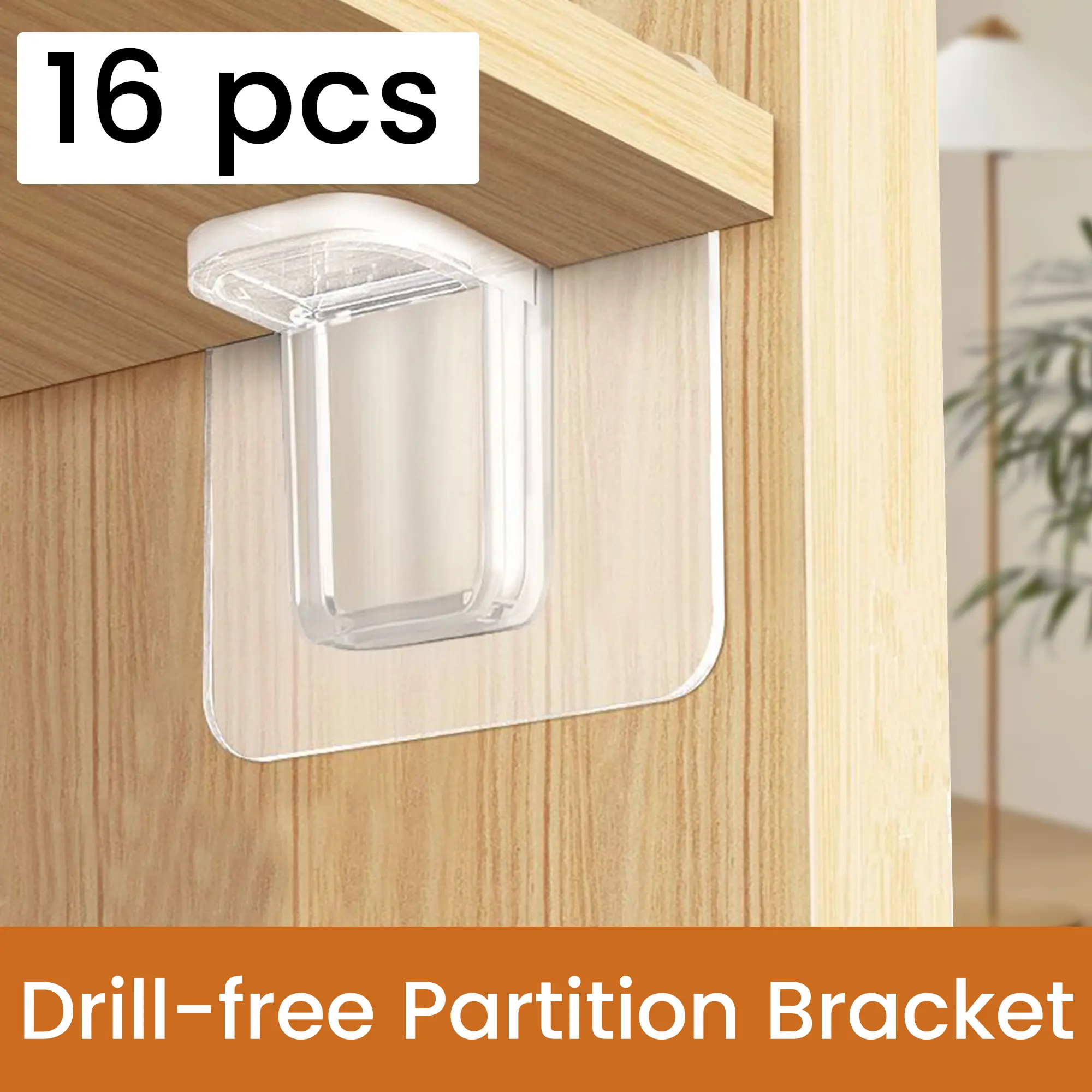 16-Count Plastic Shelf Support Pegs, 2.24in*2.24in Durable Punch-Free Adhesive Bracket Pins, Strong Load-Bearing Transparent Home Organizer Supports for Closets, Kitchens, Cabinets (Easy Installation)