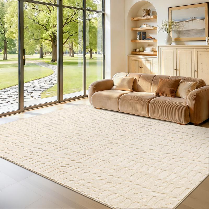 LOKHOM Soft Fluffy Washable Area Rug Micro Loop Non-Slip Carpet for Living Room Dining Room Kitchen Solid Beige Color Fashion Abstract Style