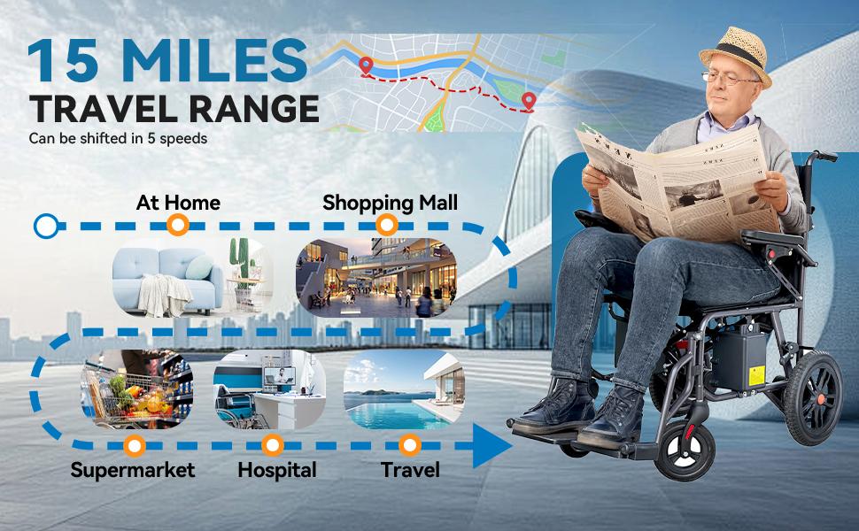 HOMYKING  Elderly-Friendly Foldable Electric Wheelchair 24V Lead-Acid Battery 15km Range 12-Inch All-Terrain Tires Secure Slope Stop Left/Right Switch Parents Gift，Valentine's Day/New Year's Gift