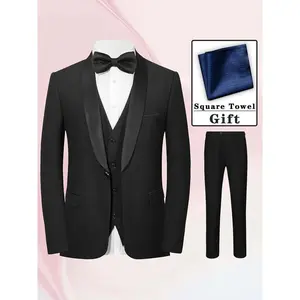 4pcs Men Suit Blazer Jacket Vest Pants Handkerchief Shawl Collar One Button For Wedding Party Prom Evening Dinner Various Occasions Classic Elegant Style