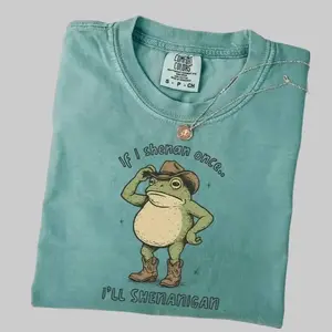 Comfort Colors Funny Shenanigan T-Shirt, If I Shenan Once I'll Shenanigan Shirt, Funny Mental Health Tee, Cowboy Frog Shirt, Trendy Animal Tee