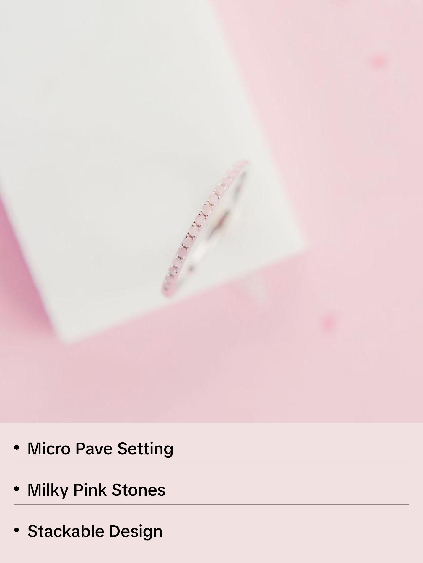 Micro Pave Stacking Band - Milky Pink, Delicate Ring, Ideal for Stacking.