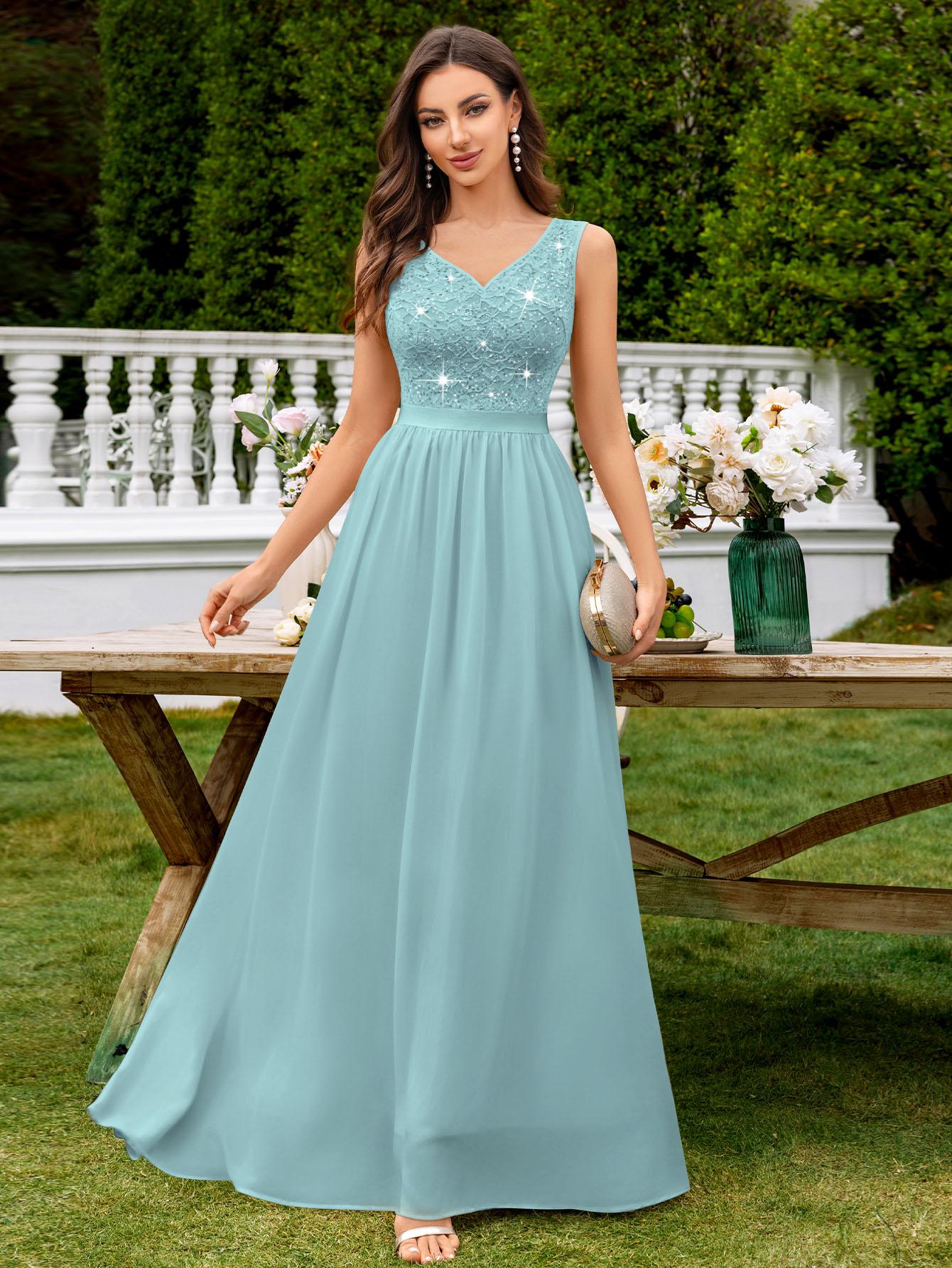 Miusol 23221 Women's Sexy Double V Neck Sequin Lace Sleeveless Chiffon Hem Formal Evening Party Dress Miusol 23221 Women's Sexy Double V Neck Sequin Lace Sleeveless Chiffon Hem Formal Evening Party Dress