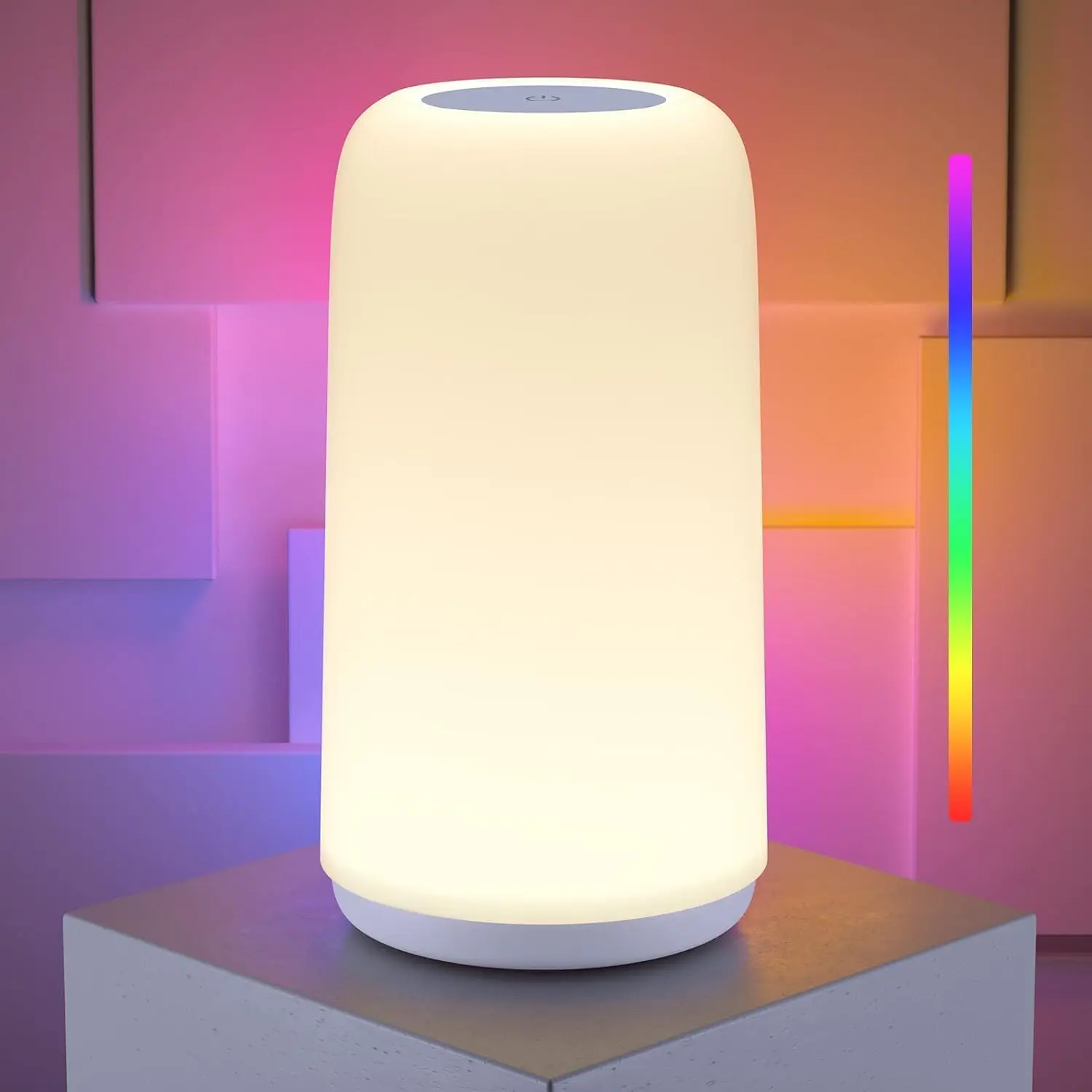 ISUNMEA Touch Control Bedside LED Lamp - Sleek Design, RGB Mode, Multi-Color & Warm White Dimmable Light, Plug-in AC Power, Indoor Use, Women Moms Birthday Gift, Smart Bedroom Nightstand Decor