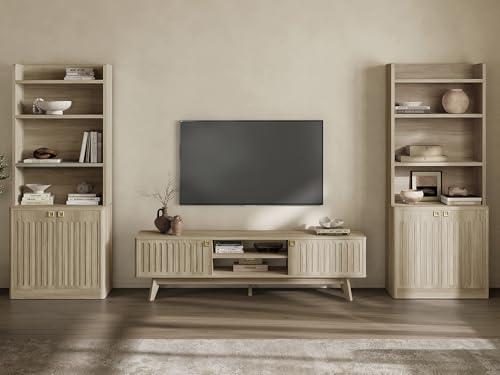 SICOTAS TV Stand for Living Room, 70" Long TV Stand Entertainment Center with 2 Storage Cabinets, Modern Fluted-Door Media TV Console Credenza Table for 65/75/80 Inch TV, Light Oak