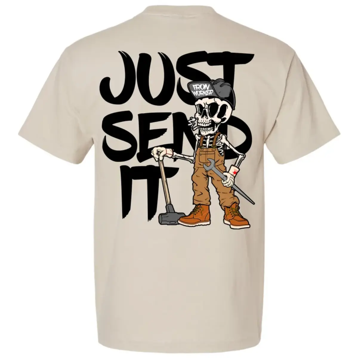 Just Send It Funny Ironworker Shirt – Skeleton Construction Worker Graphic T-Shirt for Blue Collar Men, Hardworking Job Pride, Casual Streetwear Gift Idea