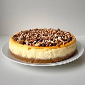 Andy Anand Freshly Baked Turtle Cheesecake 9" with Chocolate Chip & Nuts Irresistible Desserts, Birthday Cheesecake in Ny Style - 2 lbs