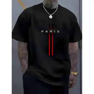 Men's Paris Graphic Print Cotton T-Shirt - Soft Round Neck, Slightly Stretchy Street Style, Breathable All-Season Casual Tee, Machine Washable Regular Fit
