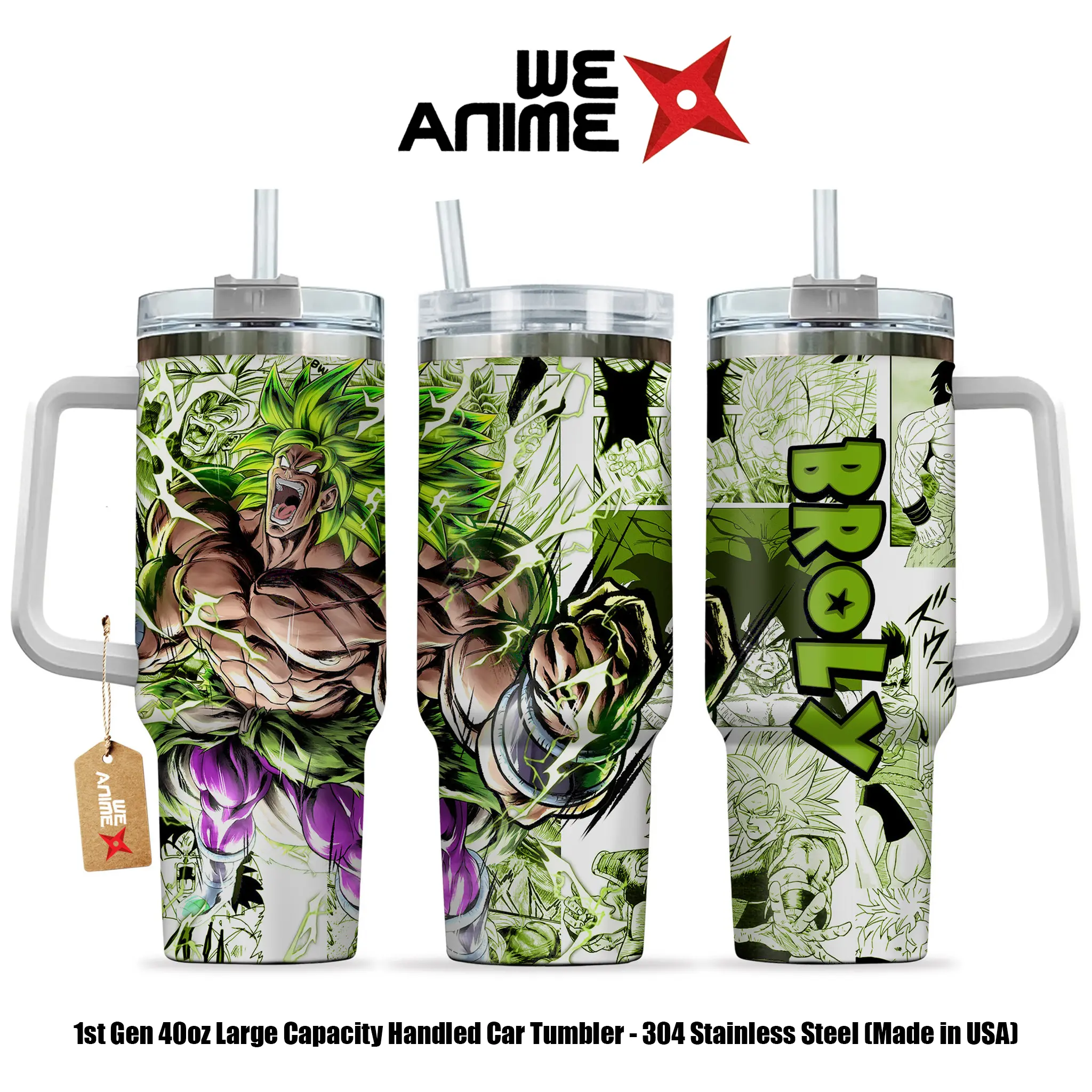 WEXANIME Collection Broly Legendary Super Saiyan Dragon Ball Personalized 20oz 40oz Stainless Steel Tumbler with Handle, Double Wall Vacuum Insulated Travel Mug, Leakproof Coffee Cup, Reusable Gift for Anime Fans